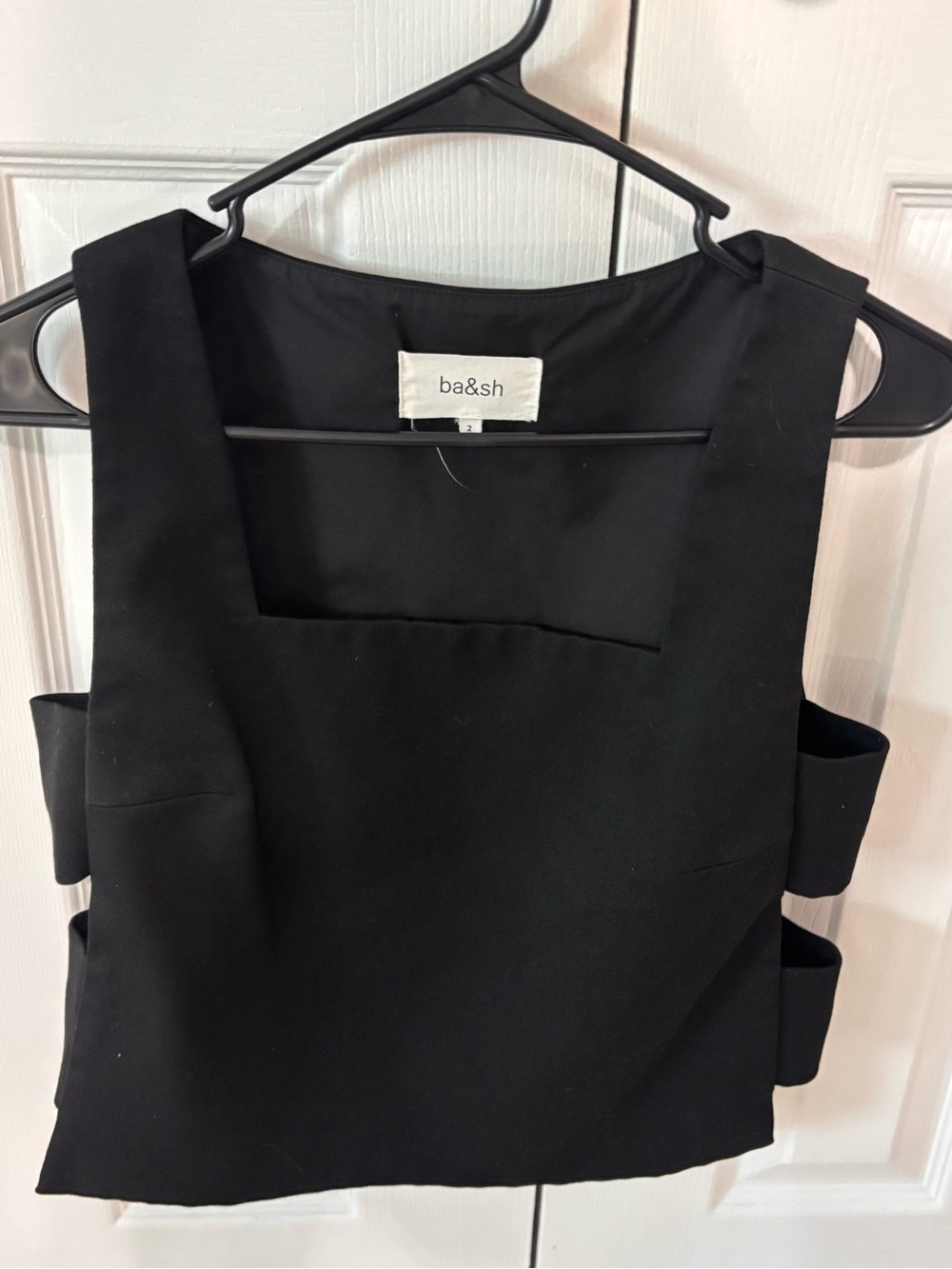 ba&sh Black Square-Neck Crop Tank with Side Strap Details
